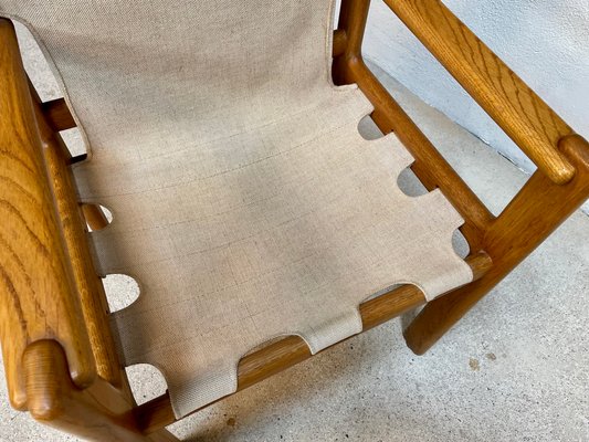 Brutalist Wool & Oak Canvas Armchair, Scandinavia, 1960s-JP-1362327