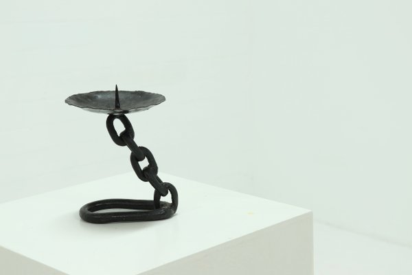 Brutalist Wrought Iron Candle Holder, 1970s-VV-994398