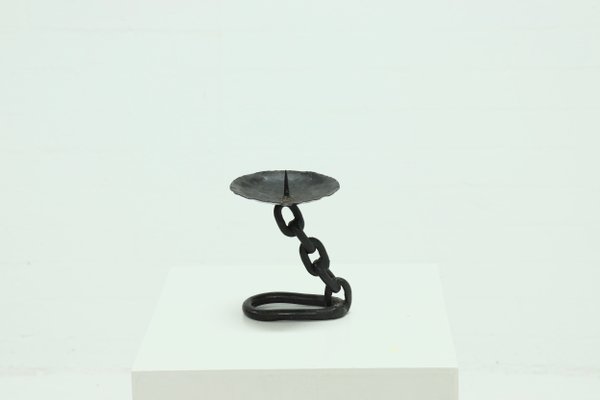 Brutalist Wrought Iron Candle Holder, 1970s-VV-994398