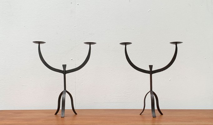 Brutalist Wrought Iron Candleholders, 1960s, Set of 2-UAH-1294645