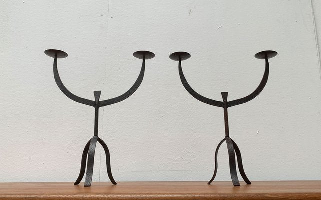 Brutalist Wrought Iron Candleholders, 1960s, Set of 2-UAH-1294645