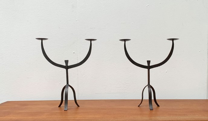 Brutalist Wrought Iron Candleholders, 1960s, Set of 2-UAH-1294645