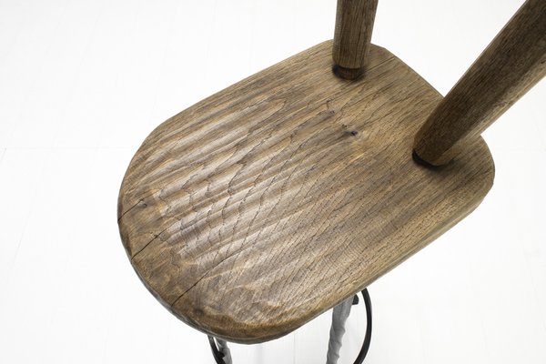 Brutalist Wrought Iron & Oak Bar Stools, 1970s, Set of 2-SES-1413698