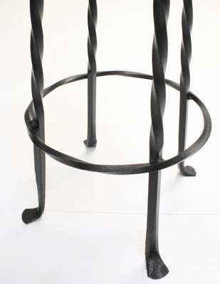 Brutalist Wrought Iron & Oak Bar Stools, 1970s, Set of 2-SES-1413698