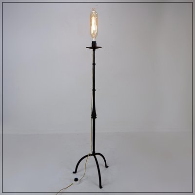 Brutalist Wrought Iron Tripod Floor Lamp with Bulb-NYF-2018907