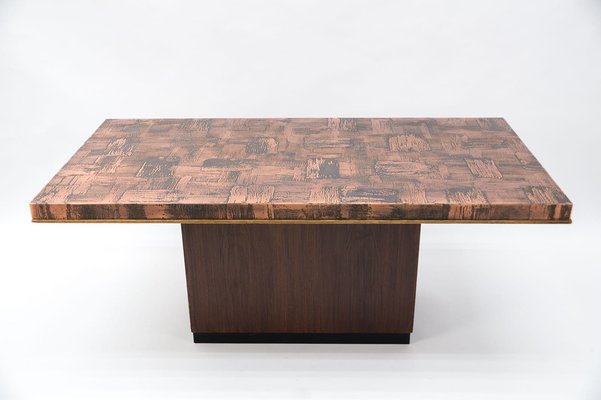 Brutalistic Coffee Table in Copper and Rosewood by Heinz Lilienthal, 1970s-KQB-1240168