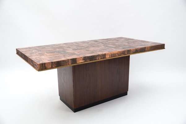 Brutalistic Coffee Table in Copper and Rosewood by Heinz Lilienthal, 1970s-KQB-1240168