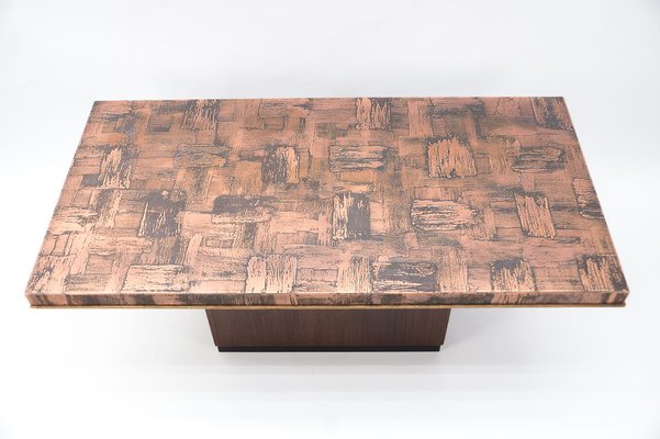 Brutalistic Coffee Table in Copper and Rosewood by Heinz Lilienthal, 1970s-KQB-1240168