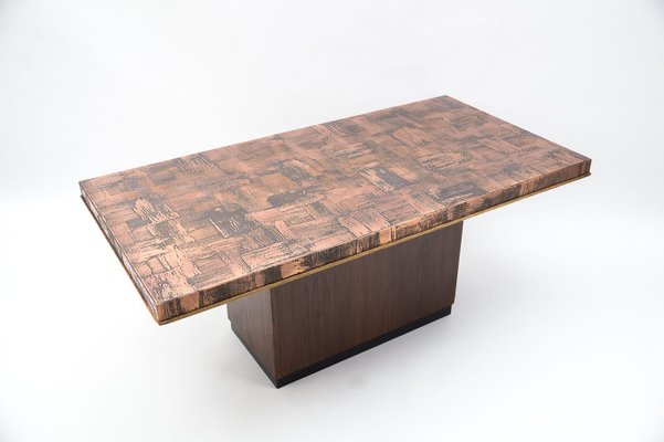 Brutalistic Coffee Table in Copper and Rosewood by Heinz Lilienthal, 1970s-KQB-1240168