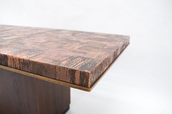 Brutalistic Coffee Table in Copper and Rosewood by Heinz Lilienthal, 1970s-KQB-1240168