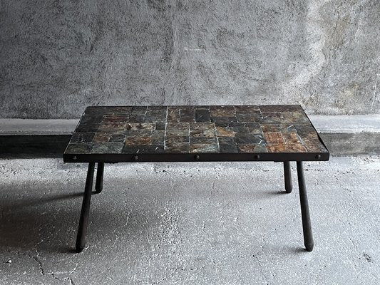 Brutalistic Metal and Lava Stone Coffee Table, 1960s-OTV-1792476