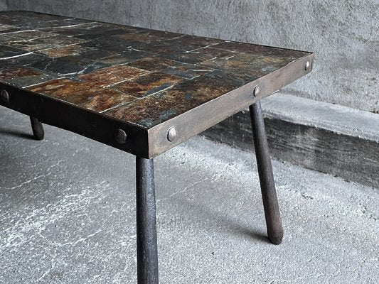 Brutalistic Metal and Lava Stone Coffee Table, 1960s-OTV-1792476