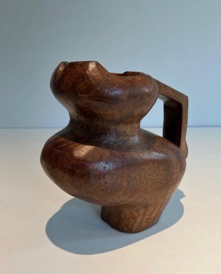 Brutalistic Pitcher in Carved Wood, 1950s-BA-1669062