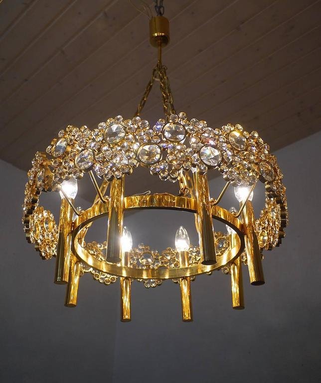 Bubble Chandelier in Swarovski Crystal & 24k Gilded Brass from Palwa, 1970s, Germany