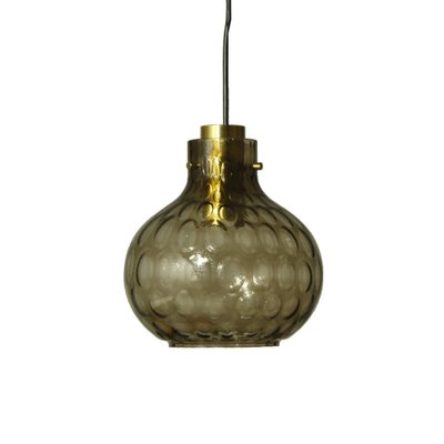 Bubble Glass and Brass Pendant by Helena Tynell for Limburg, 1960s-CW-1822197