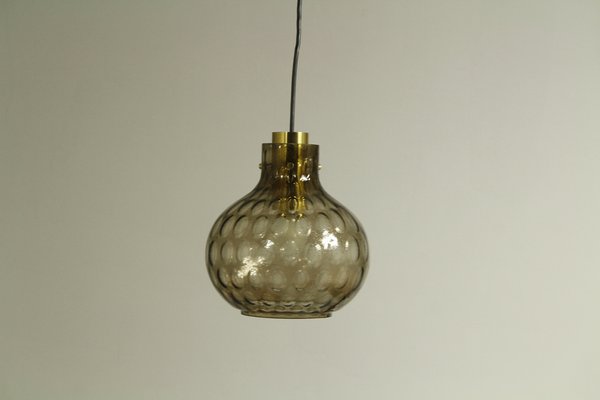 Bubble Glass and Brass Pendant by Helena Tynell for Limburg, 1960s-CW-1822197