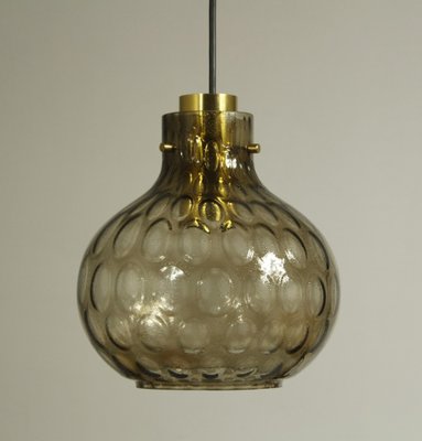 Bubble Glass and Brass Pendant by Helena Tynell for Limburg, 1960s-CW-1822197