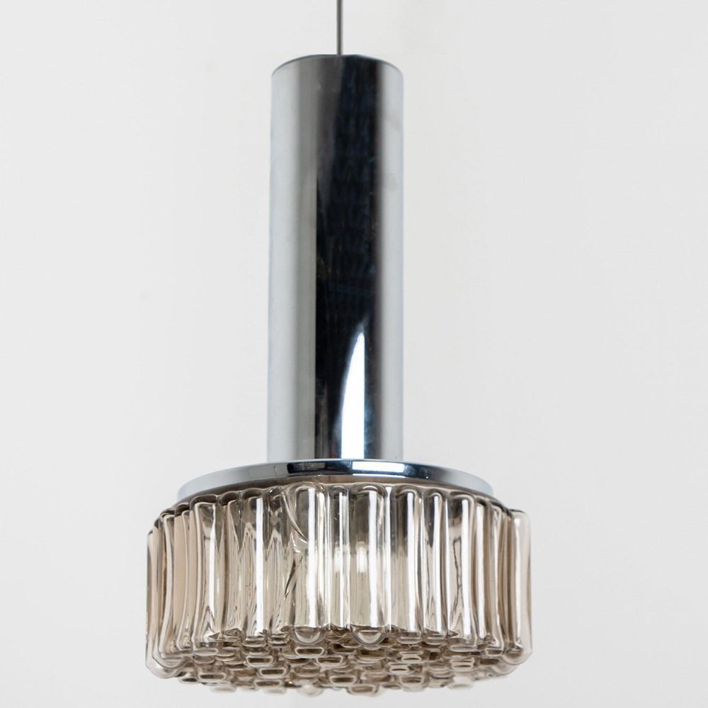 Bubble Glass, Clear Silver & Chrome Pendant Light attributed to Staff Leuchten, 1970s