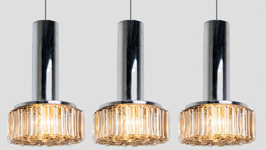 Bubble Glass, Clear Silver & Chrome Pendant Light attributed to Staff Leuchten, 1970s