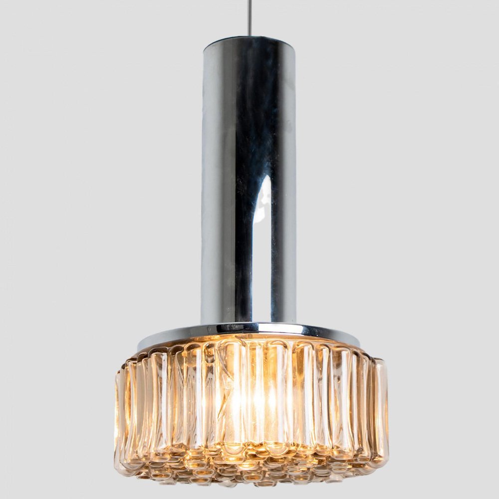 Bubble Glass, Clear Silver & Chrome Pendant Light attributed to Staff Leuchten, 1970s