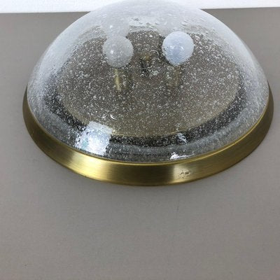 Bubble Ice Glass and Brass Ceiling Light by Hillebrand Leuchten, Germany, 1970s-QZ-1149893