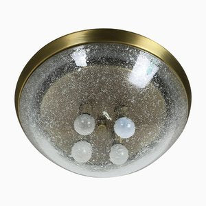 Bubble Ice Glass and Brass Ceiling Light by Hillebrand Leuchten, Germany, 1970s-QZ-1149893