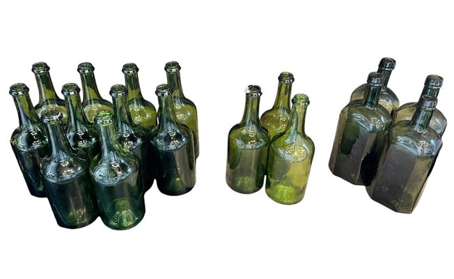 Bubbled Glass Water Bottles, France, 1925, Set of 17-LA-2035845