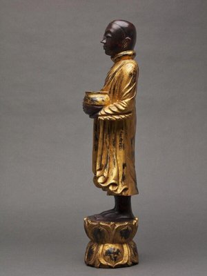 Buddha Subject in Gilded Polychome Carved Wood-QKG-1807545