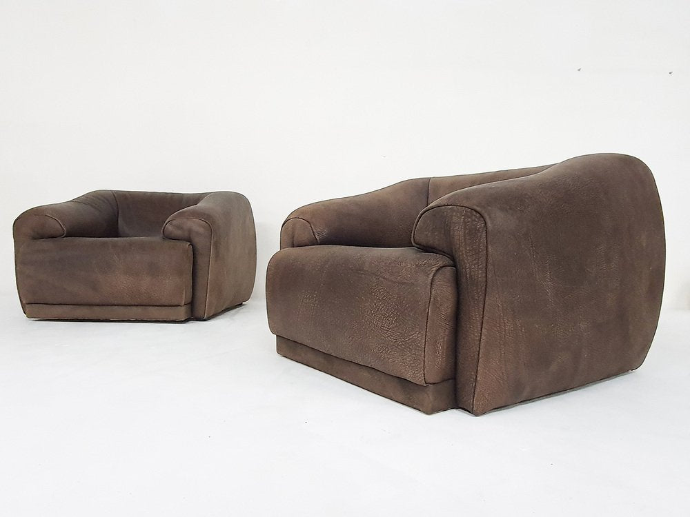 Buffalo Leather Lounge Chairs in the style of de Sede, 1960s, Set of 3