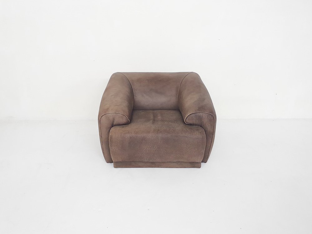 Buffalo Leather Lounge Chairs in the style of de Sede, 1960s, Set of 3