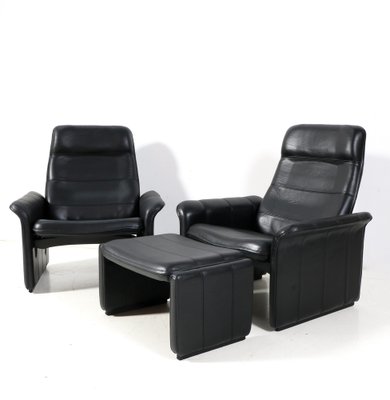 Buffalo Neck Leather DS-50 Lounge Chairs and Ottoman from de Sede, 1970s, Set of 3-MY-1788445