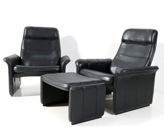 Buffalo Neck Leather DS-50 Lounge Chairs and Ottoman from de Sede, 1970s, Set of 3