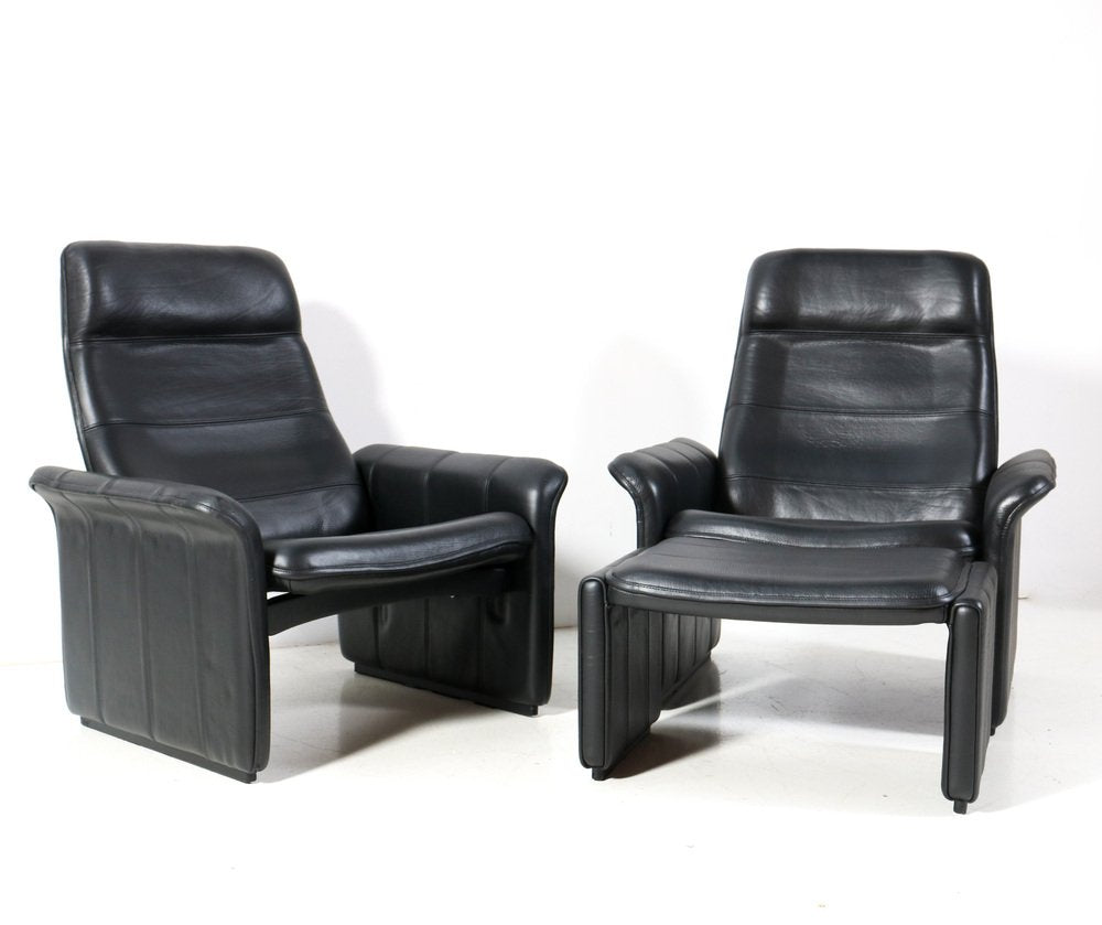 Buffalo Neck Leather DS-50 Lounge Chairs and Ottoman from de Sede, 1970s, Set of 3