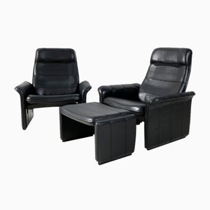 Buffalo Neck Leather DS-50 Lounge Chairs and Ottoman from de Sede, 1970s, Set of 3-MY-1788445