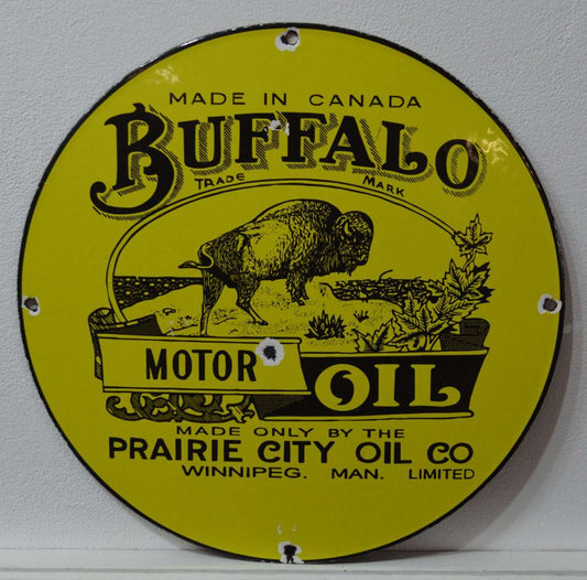 Buffalo Oil Enameled Plaque, 1960s