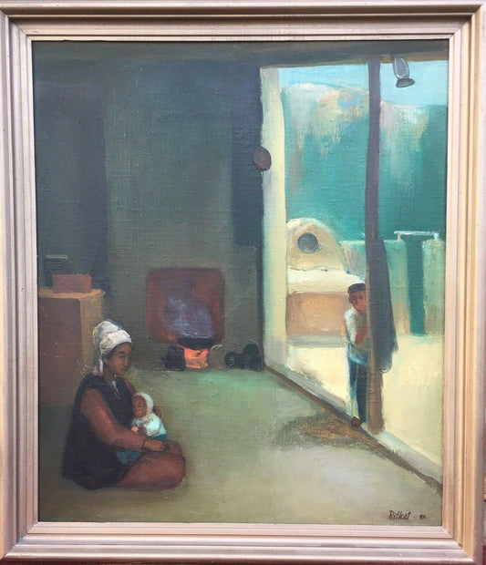 Bukharmetov Rifkat, Woman With Toddler At The Fireplace, 1951, Oil on Canvas