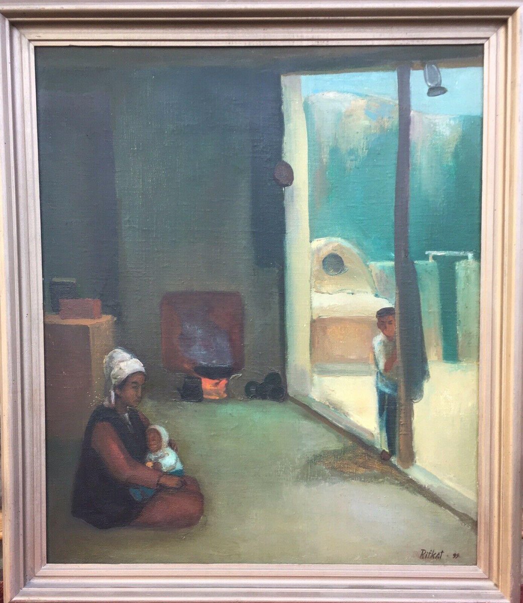 Bukharmetov Rifkat, Woman With Toddler At The Fireplace, 1951, Oil on Canvas