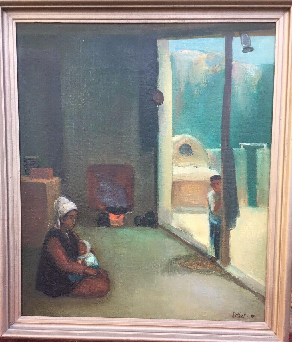 Bukharmetov Rifkat, Woman With Toddler At The Fireplace, 1951, Oil on Canvas