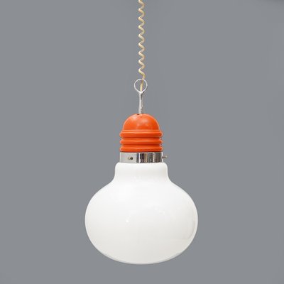 Bulb Shape Hanging Light in White Glass, 1970s-EZ-1771249