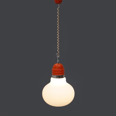 Bulb Shape Hanging Light in White Glass, 1970s-EZ-1771249