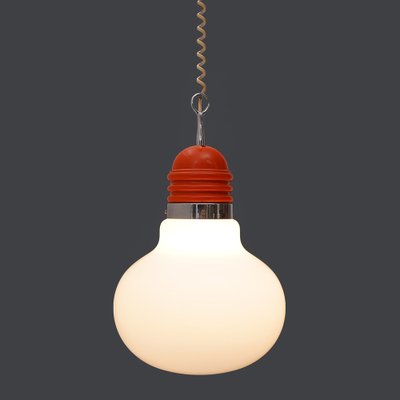 Bulb Shape Hanging Light in White Glass, 1970s-EZ-1771249