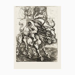 Bulls - Original Etching by M. Chirnoaga - Late 20th Century Late 20th Century-ZCI-757666