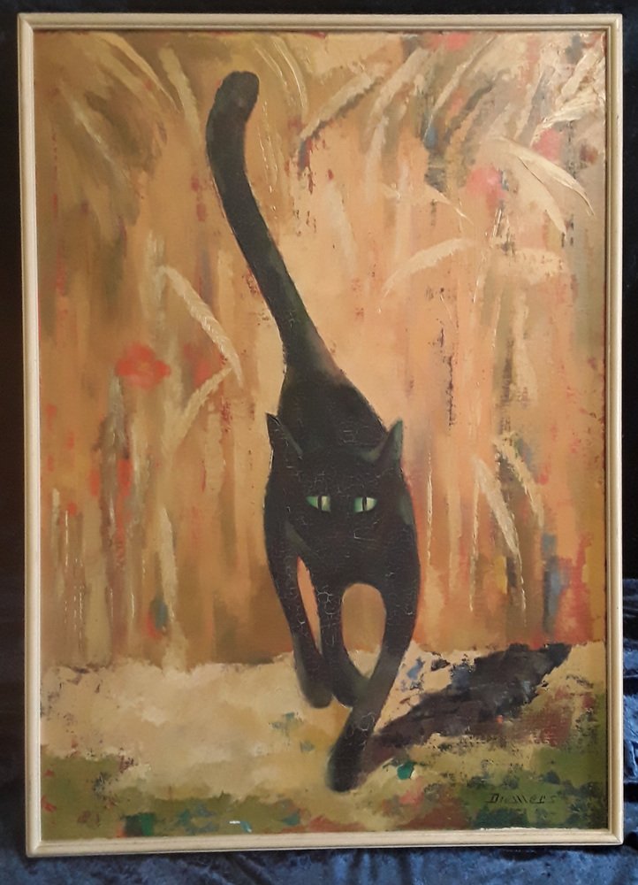 Bum Diemers, Black Cat, 1970s, Oil on Canvas