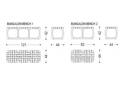 BUNGALOW - Teak garden bench with fabric seat (Dimensions - L.121 x P.44 x H.42) by Riva 1920