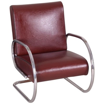 Burgundy Tubular Armchair, 1930s-WHY-994054