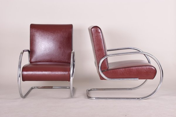 Burgundy Tubular Armchair, 1930s-WHY-1005749