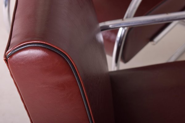 Burgundy Tubular Armchair, 1930s-WHY-994054