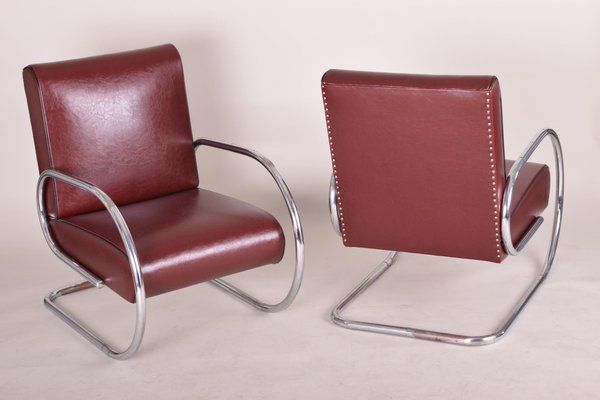 Burgundy Tubular Armchair, 1930s-WHY-1005749