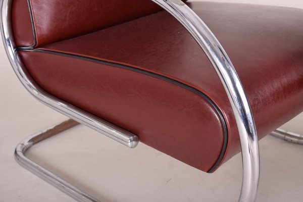 Burgundy Tubular Armchair, 1930s-WHY-994054