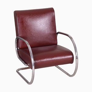 Burgundy Tubular Armchair, 1930s-WHY-994054